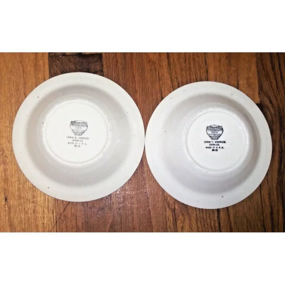 2 Vintage Edwin Knowles Floral Fruit Dessert Bowls beige orange Brown gold 1930s